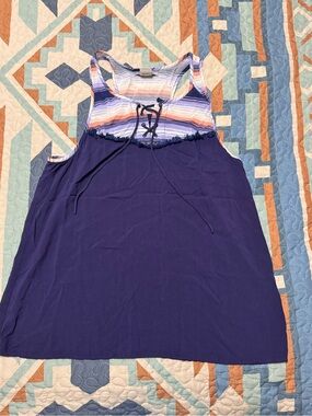 Ariat Navy Racerback Tank with Striped Lace Up Yoke